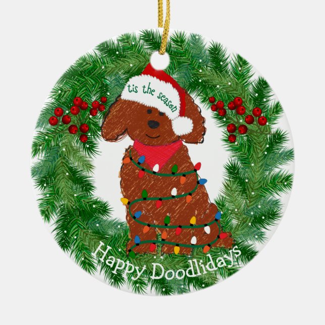 Décoration En Céramique Lumières de Noël personnalisées Red Goldendoodle (Devant)
