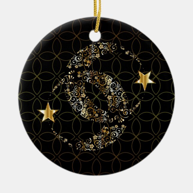 Décoration En Céramique Lune fleurie islamique et étoile (Devant)