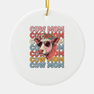 Décoration En Céramique Lunettes de soleil rétro Cow Mom gravure vintage D