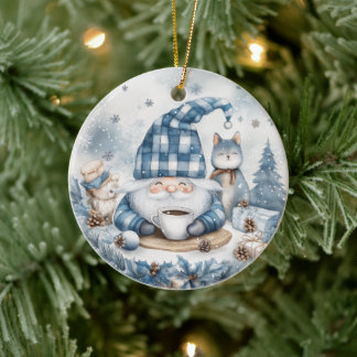 Décoration En Céramique Lutin de Noël Bleu