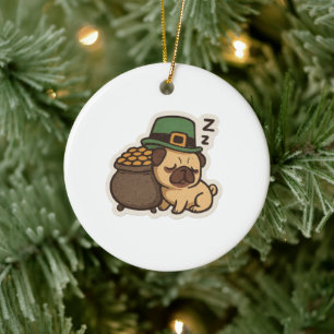 Décoration En Céramique Lutin Pug Endormi Saint-Patrick Rétro