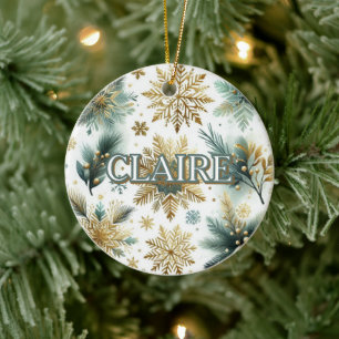 Décoration En Céramique Luxe Green Gold Snowflake Holiday Elegant