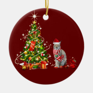 Décoration En Céramique Lynx Avec Des Scafés Casquettes Noël
