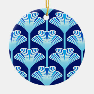 Décoration En Céramique Lys Art Déco, Bleu Cobalt, Aqua et Blanc