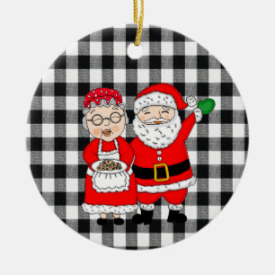 Décoration En Céramique M. et Mme Santa Claus et Elf Buffalo Plaid