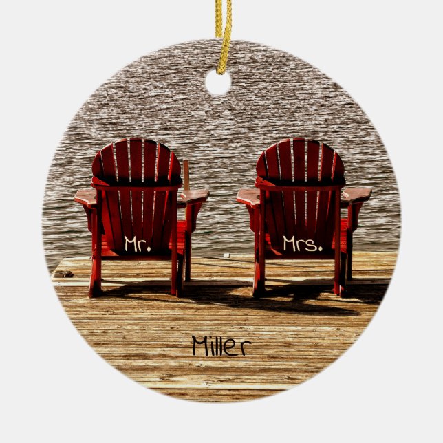 Décoration En Céramique M. Mme Red Adirondack Chaises De Plage Rustique (Devant)