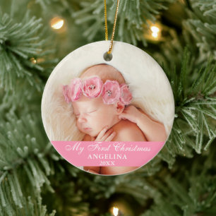 Décoration En Céramique Ma première photo de bébé de Noël rose