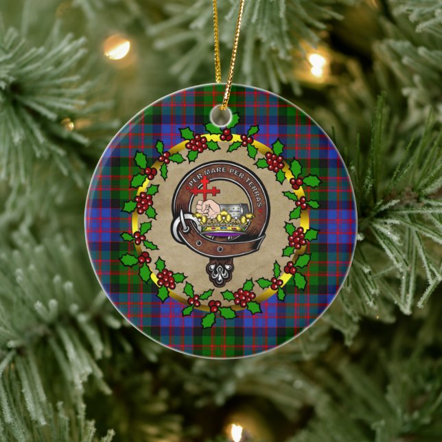 Décoration En Céramique MacDonald Badge & Tartan Noël personnalisé (Arbre)