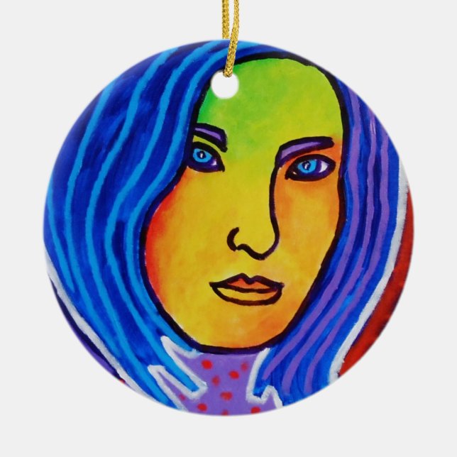 Décoration En Céramique Madame bleue de cheveux (Devant)