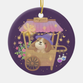Décoration En Céramique Magicien Chiot : Chariot de Vendeur Magique Vintag