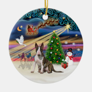 Décoration En Céramique Magie de Noël - Bull Terrier (bringé-blanc)
