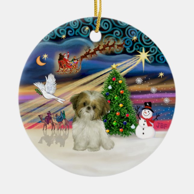 Décoration En Céramique Magie de Noël - Chih Tzu Puppy (brun-blanc) (Devant)