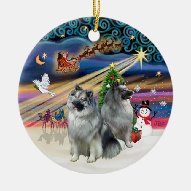 Décoration En Céramique Magie de Noël - Keeshond (deux) (Devant)