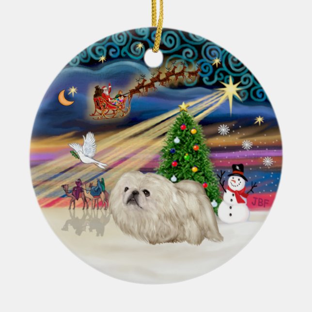 Décoration En Céramique Magie de Noël - Pekingese (blanc) (Devant)