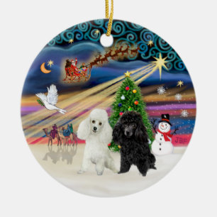 Décoration En Céramique Magie de Noël - Poodles (DEUX jouets-BW)