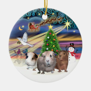 Décoration En Céramique Magie de Noël - Trois cochons d'Inde