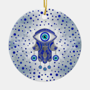 Décoration En Céramique Main de Hamsa - Main de Fatima Lapis Lazuli et Arg