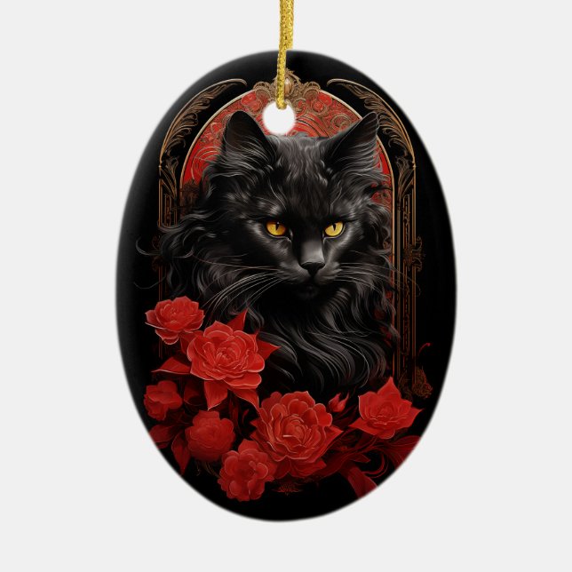 Décoration En Céramique Maine Coon chat avec fleurs (Devant)