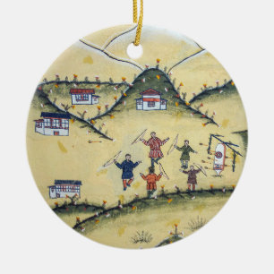 Décoration En Céramique Maison bhoutanaise avec peintures de tir à l'arc -