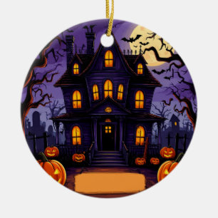 Décoration En Céramique Maison Victorienne Ensorcelée Scène de Halloween a