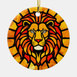 Décoration En Céramique Majestic Lion Sunburst Circle Design