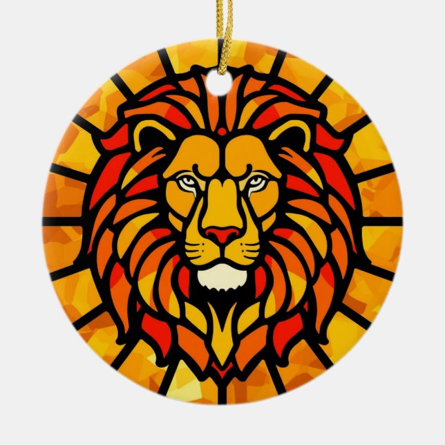 Décoration En Céramique Majestic Lion Sunburst Circle Design (Devant)