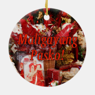 Décoration En Céramique Maligayang Pasko ! Joyeux Noël à Tagalog rf