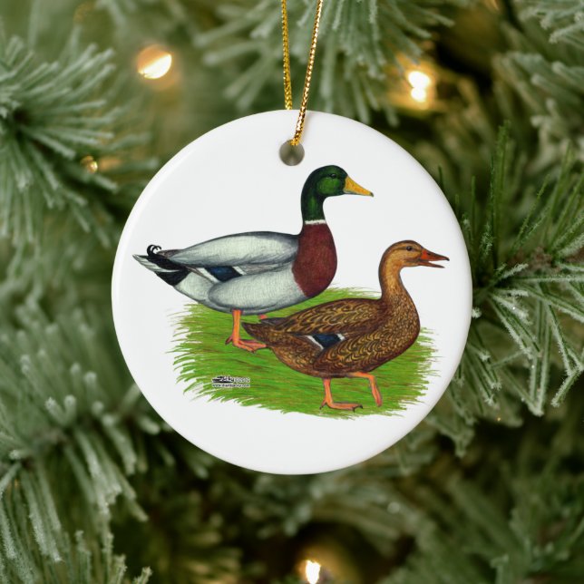 Décoration En Céramique Mallard Drake et Duck (Arbre)