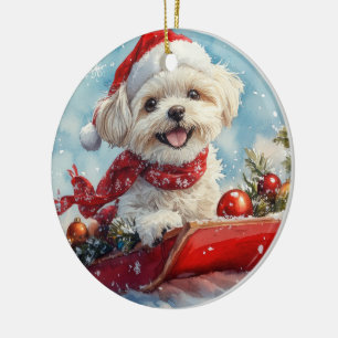 Décoration En Céramique Malti Tzu  Chien en Traîneau Laissez Tomber la Nei