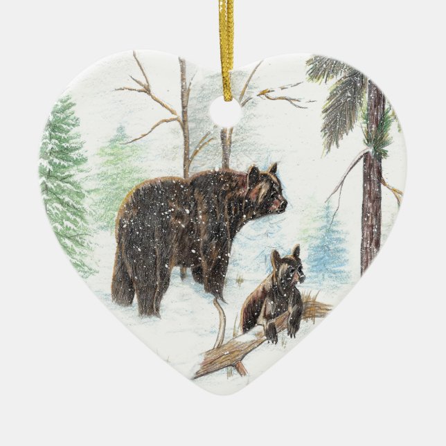 Décoration En Céramique Maman Bear et bébé (Devant)