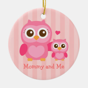 Décoration En Céramique Maman et moi, Chouette bébé mignonne, Rose