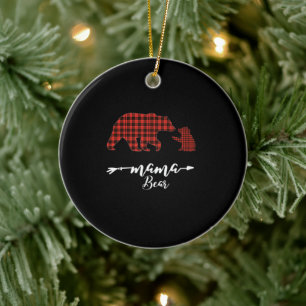 Décoration En Céramique maman Ours 1 Cub rouge plaid maman Noël pyjama