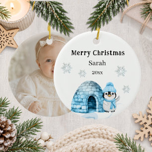 Décoration En Céramique manchot de Noël photo enfant hiver