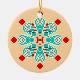 Décoration En Céramique Mandala en huit points - turquoise et pêche