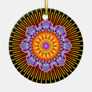 Décoration En Céramique Mandala jaune violet noir