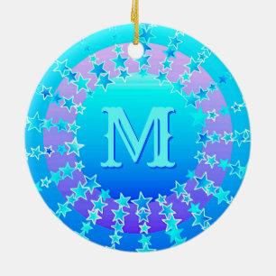 Décoration En Céramique Mandala of Stars - Gradient satiné turquoise