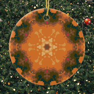 Décoration En Céramique Mandala Orange et Jaune