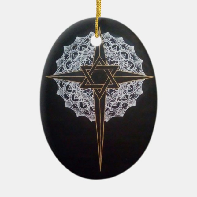 Décoration En Céramique Mandala ovale Croix & Étoile (Devant)