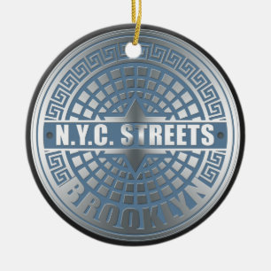 Décoration En Céramique Manhole Cover Brooklyn Blue