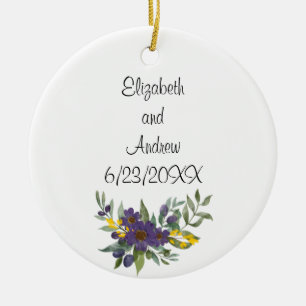 Décoration En Céramique Mariage personnalisé Date violet jaune floral