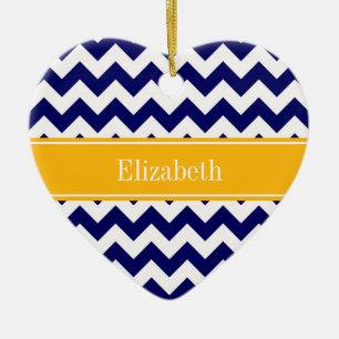 Décoration En Céramique Marine Blanc Chevron ZigZag Goldenrod Nom Monogram