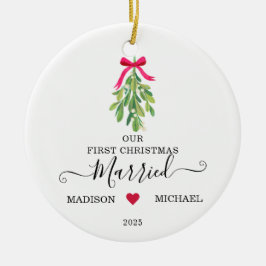 Décoration En Céramique Married First Christmas Mistletoe Holiday