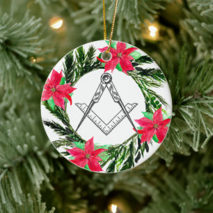 Décoration En Céramique Masonic Freemason Masonry Wreath Poinsettia