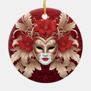 Décoration En Céramique Masque carnaval rouge et or