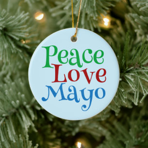 Décoration En Céramique Mayonnaise Peace Love Mayo Funny Blue