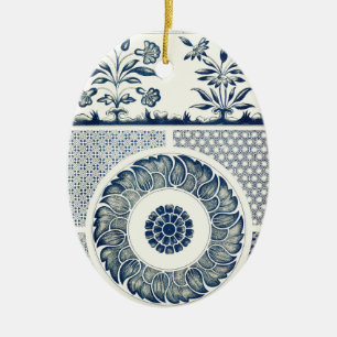 Décoration En Céramique Médaillon Chinois : Chinoiserie Bleu Indigo
