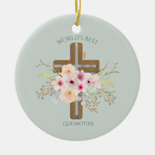 Décoration En Céramique Meilleur cadeau GODMOTHER au monde - Croix florale