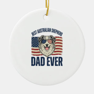 Décoration En Céramique Meilleur papa Australian Shepherd patriotique