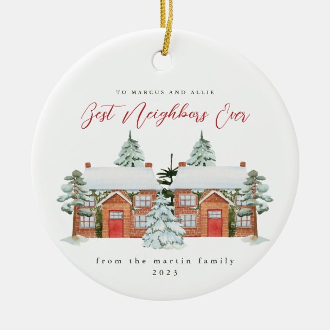 Décoration En Céramique Meilleurs voisins jamais illustrés maisons Noël (Devant)