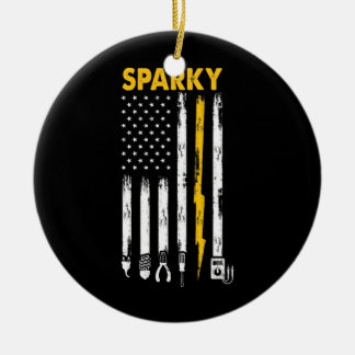 Décoration En Céramique Mens Electrician US Flag Sparky